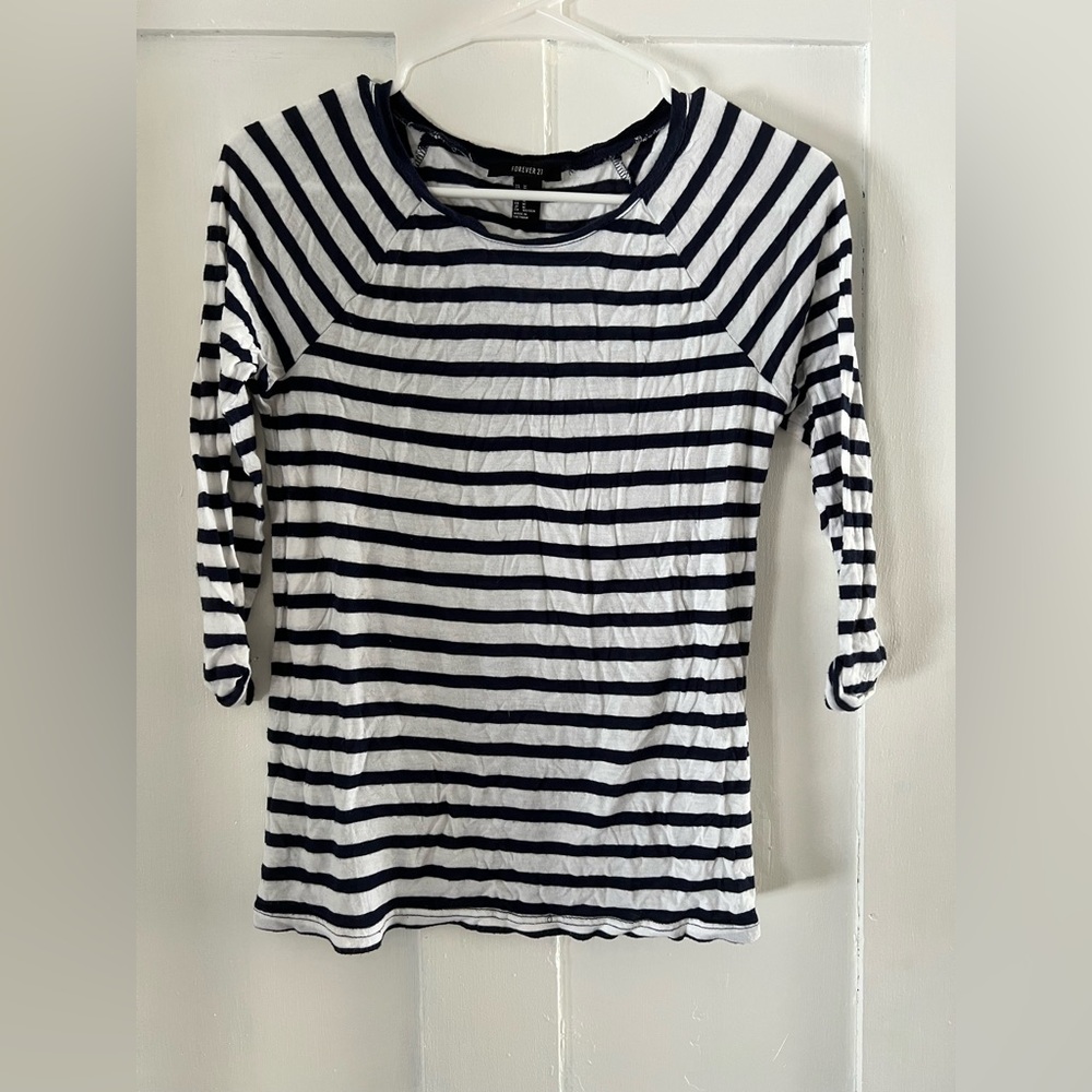 Forever 21 Striped Navy and White Women's Top